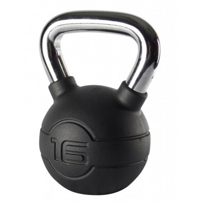 Jordan Fitness Black Rubber Covered Kettlebell with Chrome Handle 16kg